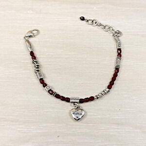 Brighton Le Rouge Love Heart Red Crystals Silver Bead Bracelet